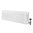Vit traditionell 4-kolonnsradiator i metall med släta ytor och ventiler, 300 x 1010 mm, perfekt för effektiv uppvärmning