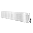 Vit traditionell 4-kolonnsradiator med släta ytor och ventiler, 300 x 1505 mm, perfekt för effektiv uppvärmning i hemmet