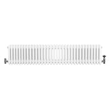 Traditionell vit 4-kolonnsradiator med ventiler, 300 x 1505 mm, med släta ytor och rundade kanter för elegant inredning