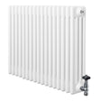 Traditionell vit 4-kolonnsradiator med släta ytor och glänsande ventiler, mått 600 x 785 mm, perfekt för effektiv uppvärmning