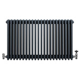 Traditionell 4-kolonnsradiator i antracitgrå med släta, runda sektioner och ventiler, mått 600 x 1010 mm, elegant design