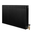 Svart traditionell 4-kolonnsradiator med släta ytor och ventiler, 600 x 1010 mm, perfekt för effektiv uppvärmning i hemmet