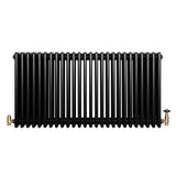 Svart traditionell 4-kolonnsradiator med glänsande ventiler, 600 x 1190 mm, med en slät och elegant yta som ger värme och stil