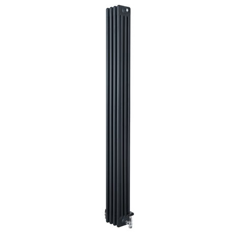 Traditionell 4-kolonnsradiator i antracitgrå, 1800 x 200 mm, med släta ytor och vertikala ribbor för effektiv värmeöverföring