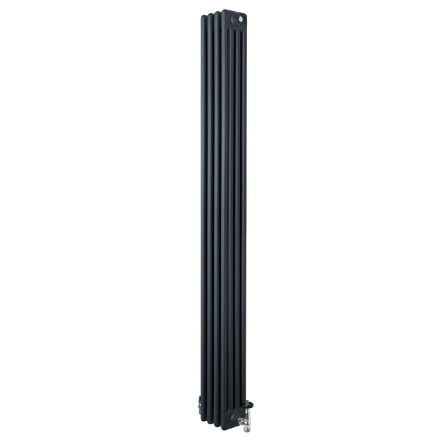 Traditionell 4-kolonnsradiator i antracitgrå, 1800 x 200 mm, med släta ytor och vertikala ribbor för effektiv värmeöverföring
