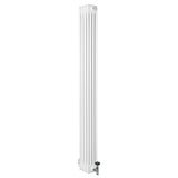Vit traditionell 4-kolonnsradiator med släta ytor och ventiler, 1800 x 200 mm, perfekt för effektiv uppvärmning i hemmet
