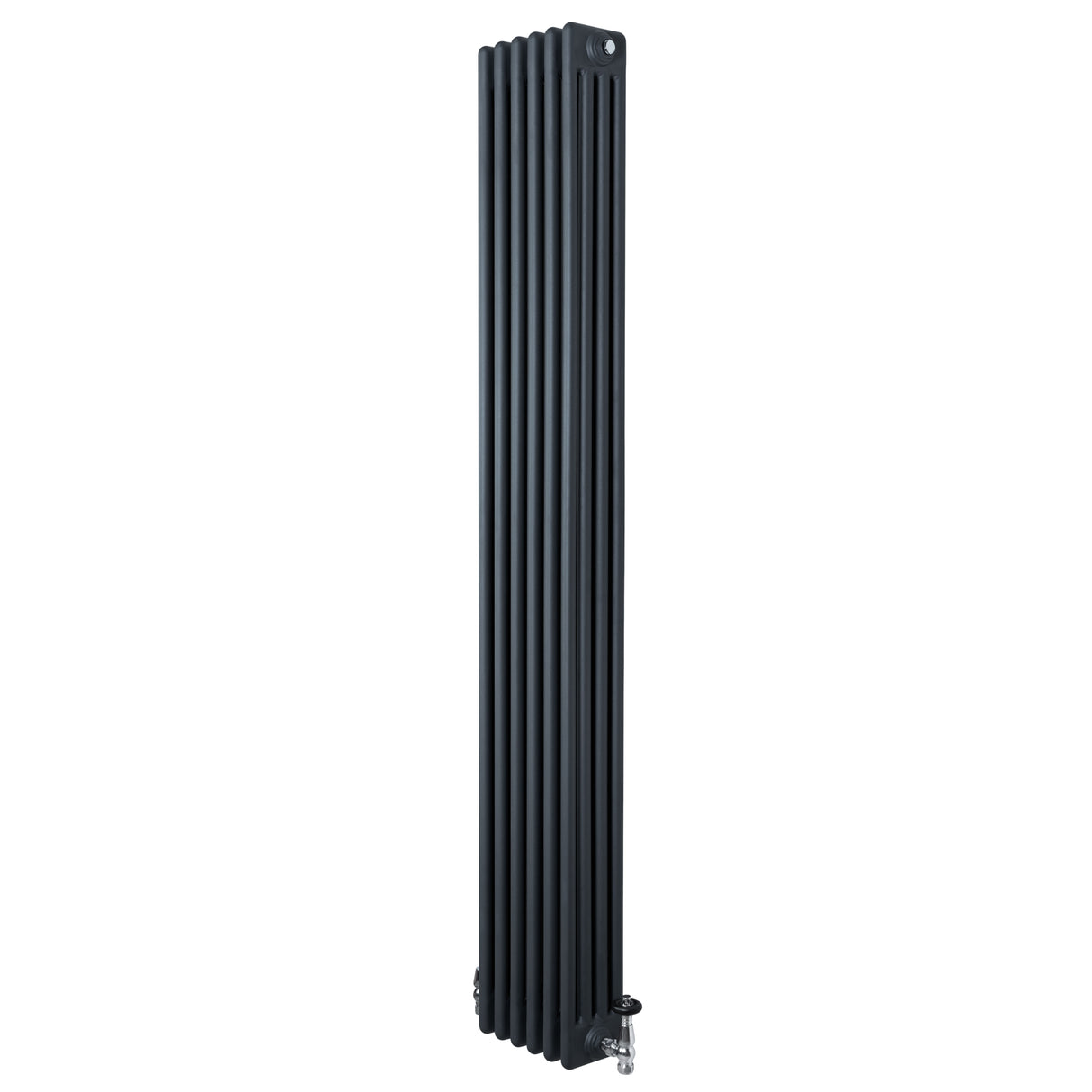 Traditionell 4-kolonnsradiator i antracitgrå, 1800 x 290 mm, med släta ytor och vertikala ribbor för effektiv värmeöverföring