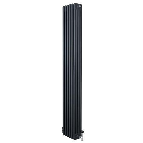 Traditionell 4-kolonnsradiator i antracitgrå, 1800 x 290 mm, med släta ytor och vertikala ribbor för effektiv värmeöverföring