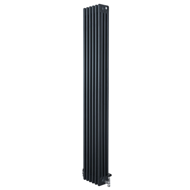 Traditionell 4-kolonnsradiator i antracitgrå, 1800 x 290 mm, med släta ytor och vertikala ribbor för effektiv värmeöverföring
