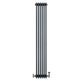 Traditionell 4-kolonnsradiator i antracitgrå med släta, vertikala ribbor och ventiler, mått 1800 x 290 mm