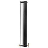 Svart traditionell 4-kolonnsradiator med ventiler, 1800 x 290 mm, långsmal design och slät yta för elegant värme i hemmet