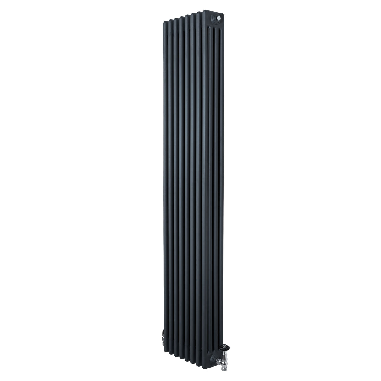 Traditionell 4-kolonnsradiator i antracitgrå, 1800 x 380 mm, med släta ytor och eleganta ventiler för modern inredning