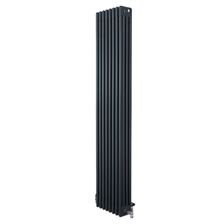 Traditionell 4-kolonnsradiator i antracitgrå, 1800 x 380 mm, med släta ytor och eleganta ventiler för modern inredning