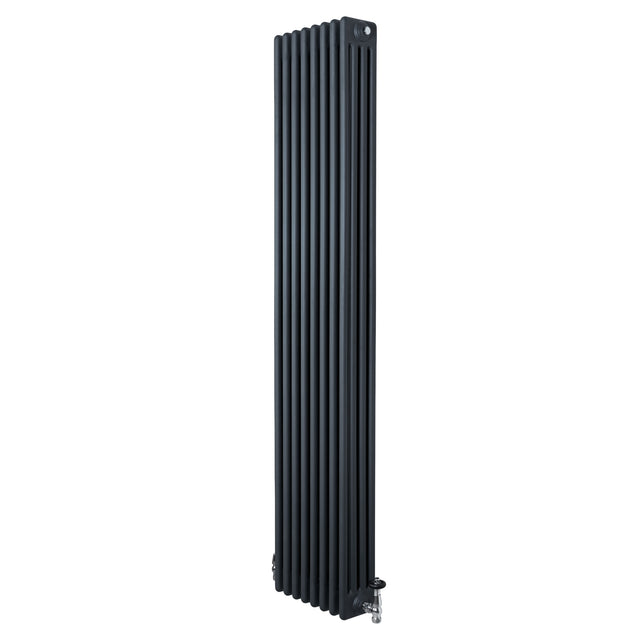 Traditionell 4-kolonnsradiator i antracitgrå, 1800 x 380 mm, med släta ytor och eleganta ventiler för modern inredning