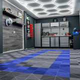 Polypropenplattor med ventilationskanaler (120 enheter) och kanter - Grå (90) och Blå (30)+ Hexagonal LED-taklampa