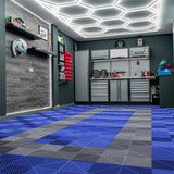 Polypropenplattor med ventilationskanaler (120 enheter) och kanter - Blå (90) och Grå (30)+ Hexagonal LED-taklampa