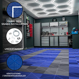 Polypropenplattor med ventilationskanaler (120 enheter) och kanter - Blå (90) och Grå (30)+ Hexagonal LED-taklampa