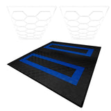 Polypropenplattor med ventilationskanaler (225enheter) och kanter - Svart (x165) och Blå (x60) + Hexagonal LED-taklampa (2 enheter)