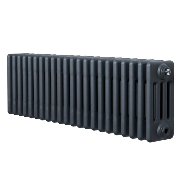 Traditionell 4-kolonnsradiator i antracit, 300 x 1010 mm, med släta ytor och en robust, klassisk design för effektiv värme