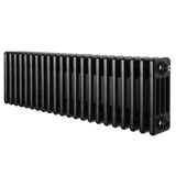 Svart traditionell 4-kolonnsradiator med släta ytor och rundade kanter, mått 300 x 1010 mm, perfekt för effektiv uppvärmning