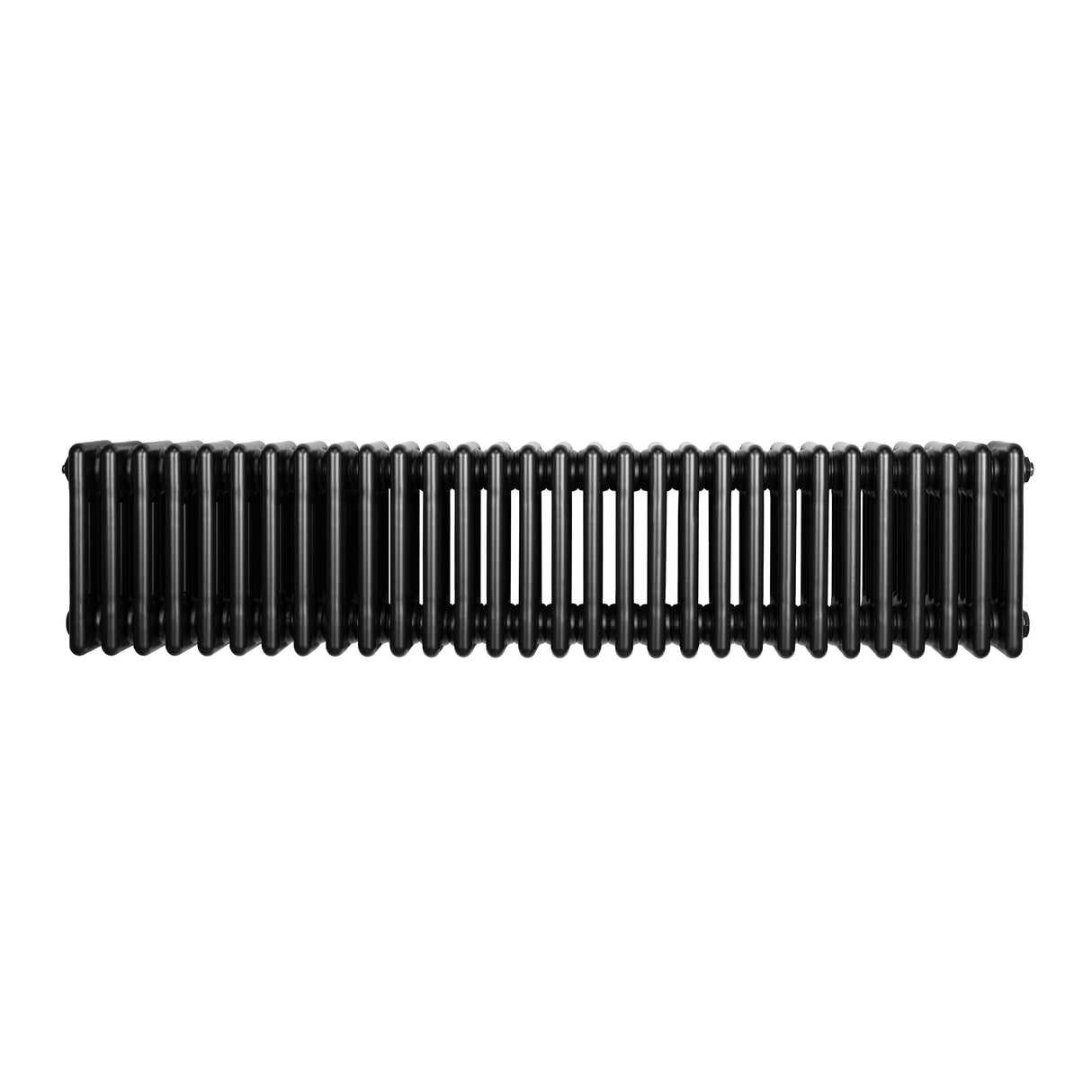Traditionell svart 4-kolonnsradiator med släta ytor och rundade kanter, mått 300 x 1010 mm, perfekt för värme och stil