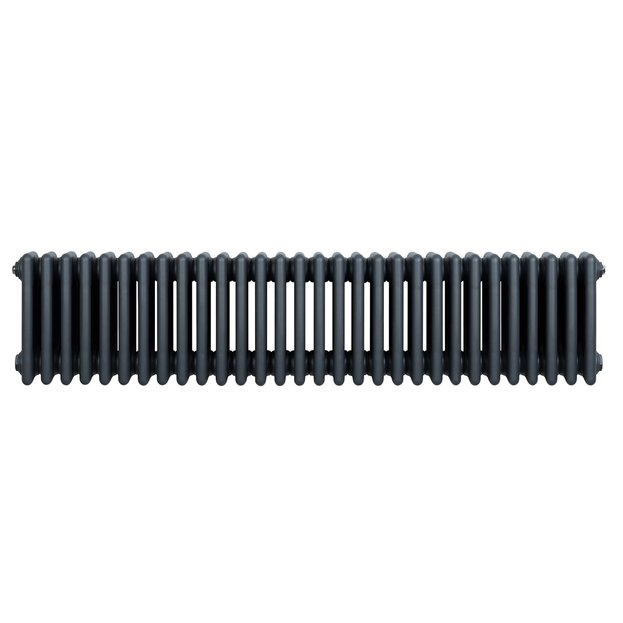 Traditionell 4-kolonnsradiator i antracit, 300 x 1370 mm, med släta, vertikala ribbor och en elegant, modern design