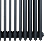 Traditionell 4-kolonnsradiator i antracit, med släta, runda rör och en elegant, industriell design för effektiv uppvärmning