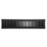 Svart traditionell 4-kolonnsradiator i metall, 300 x 1370 mm, med släta ytor och en elegant, avlång design för effektiv värme
