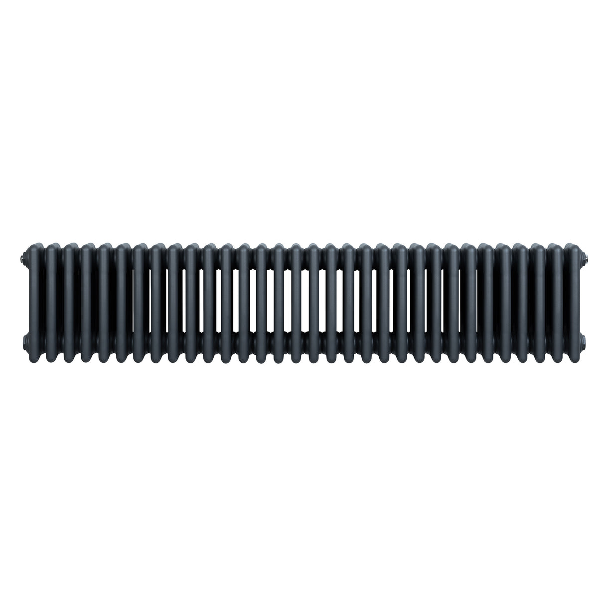Traditionell 4-kolonnsradiator i antracit, 300 x 1505 mm, med släta, rektangulära sektioner och en elegant, industriell design