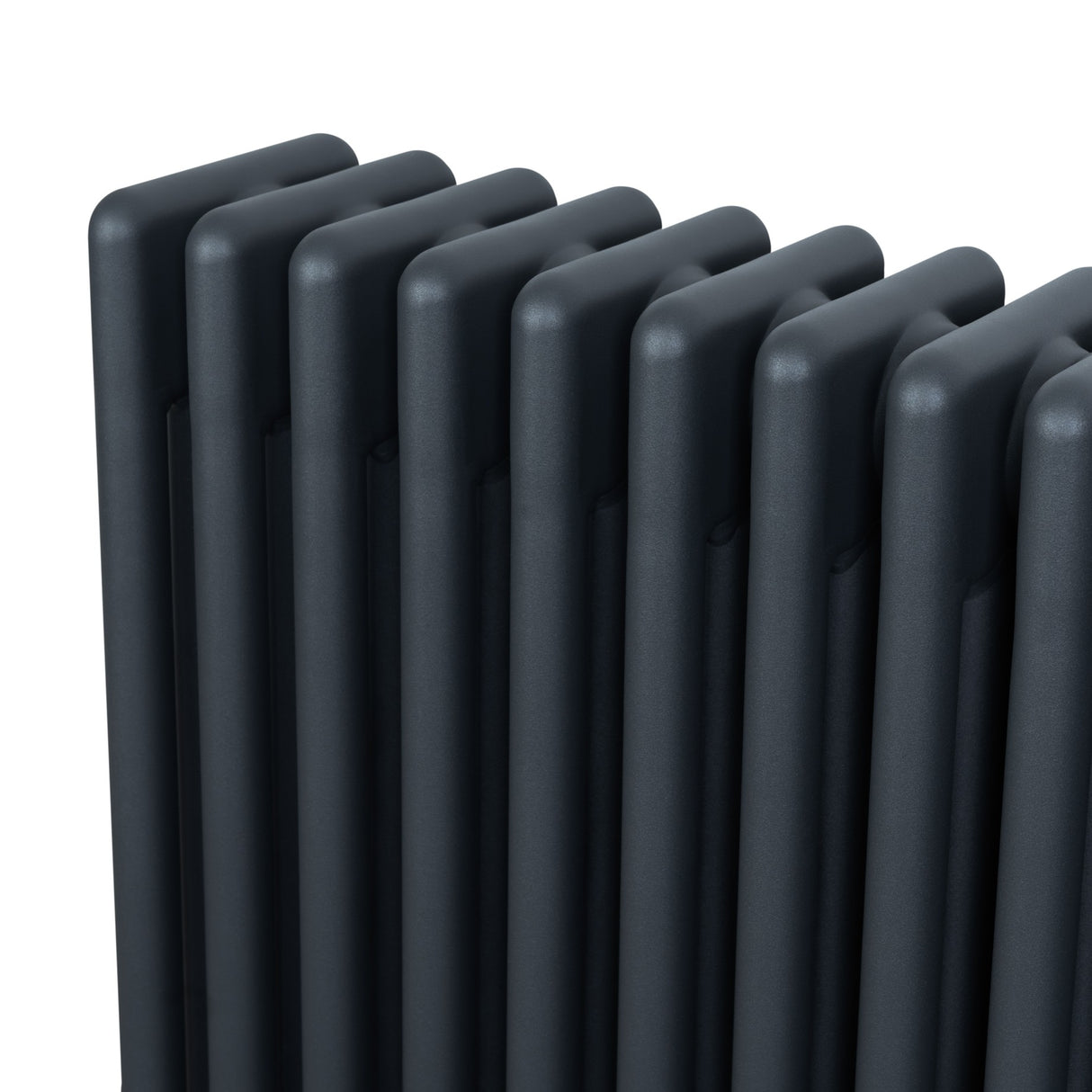 Traditionell 4-kolonnsradiator i antracit med släta, rektangulära sektioner och en modern, stilren design som passar alla rum