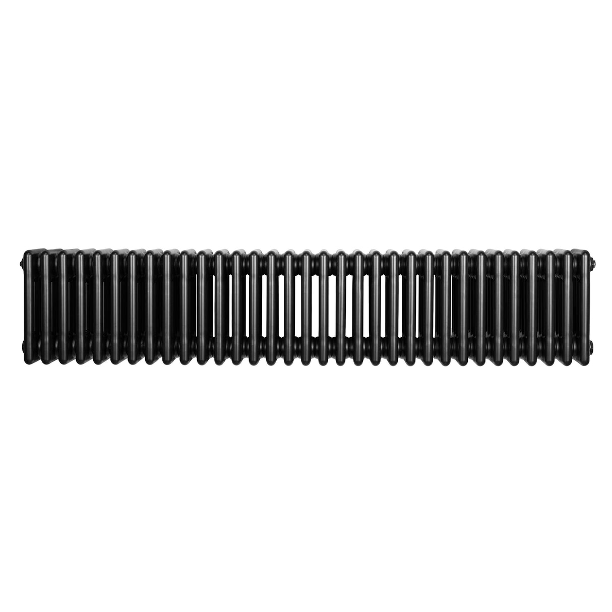 Traditionell svart 4-kolonnsradiator med släta ytor och rektangulära former, mått 300 x 1505 mm, perfekt för värme och stil