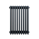 Traditionell 4-kolonnsradiator i antracitgrå, med släta, rundade rör och en kompakt design som passar i moderna hem