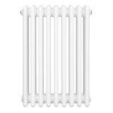 Traditionell vit 4-kolonnsradiator med släta, runda rör och en kompakt design, perfekt för uppvärmning av mindre utrymmen