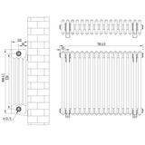Traditionell antracitgrå 4-kolonnsradiator med ventiler, mått 600 x 785 mm, med en slät och robust yta för effektiv värmeöverföring