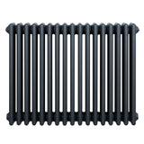 Traditionell antracitgrå 4-kolonnsradiator med släta, runda rör och en elegant, industriell design, 600 x 785 mm