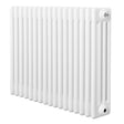 Traditionell vit 4-kolonnsradiator med släta ytor och rundade hörn, perfekt för att ge värme och stil i hemmet