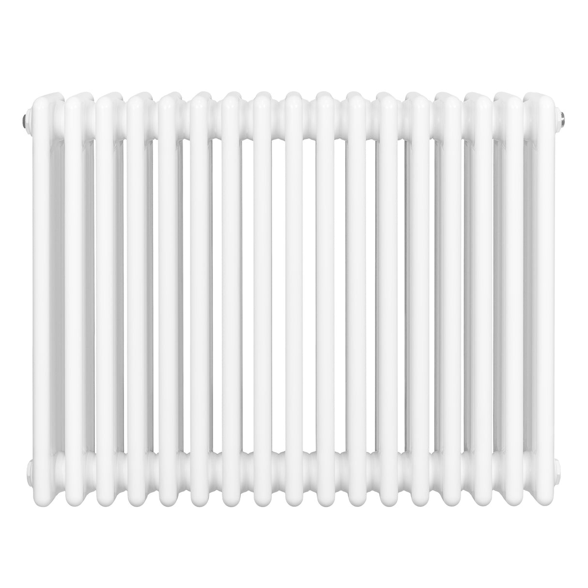 Traditionell vit 4-kolonnsradiator med släta, rundade rör och en elegant, klassisk design, perfekt för uppvärmning av rum