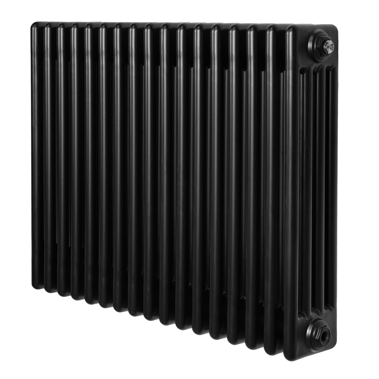 Traditionell 4-kolonnsradiator i svart, 600 x 785 mm, med släta ytor och tydliga linjer för en klassisk inredningsstil