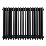 Traditionell svart 4-kolonnsradiator med släta, rundade rör och en elegant, tidlös design, perfekt för värme och stil