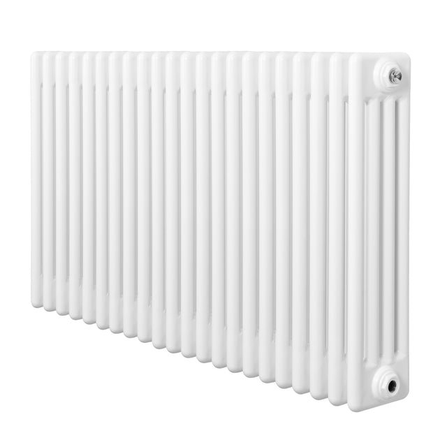 Traditionell vit 4-kolonnsradiator i stål, 600 x 1010 mm, med släta ytor och rundade kanter för elegant inredning