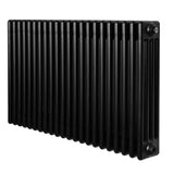 Traditionell svart 4-kolonnsradiator i metall med släta ytor och vertikala ribbor, mått 600 x 1010 mm, perfekt för uppvärmning