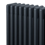 Traditionell 4-kolonnsradiator i antracitgrå, 600 x 1190 mm, med släta, rektangulära sektioner och en modern, stilren design