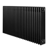 Traditionell svart 4-kolonnsradiator i metall, 600 x 1190 mm, med en slät yta och tydliga vertikala ribbor för effektiv värmeledning