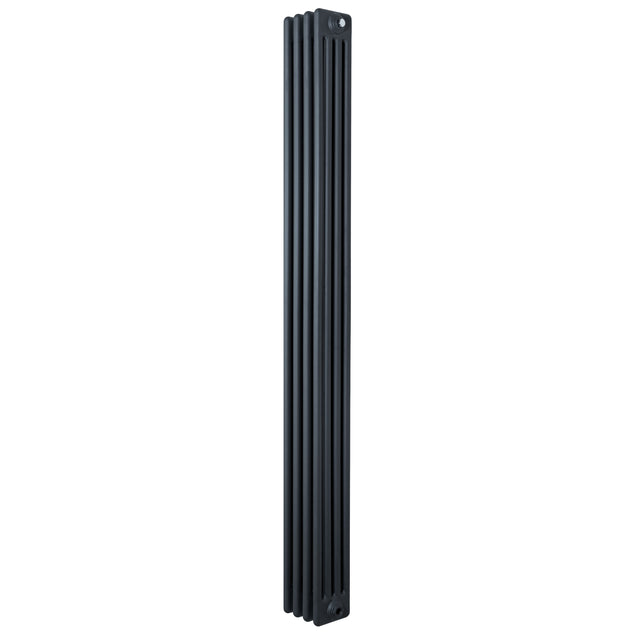 Traditionell antracitgrå 4-kolonnsradiator i metall, 1800 x 200 mm, med släta ytor och vertikala ribbor för effektiv värmeöverföring