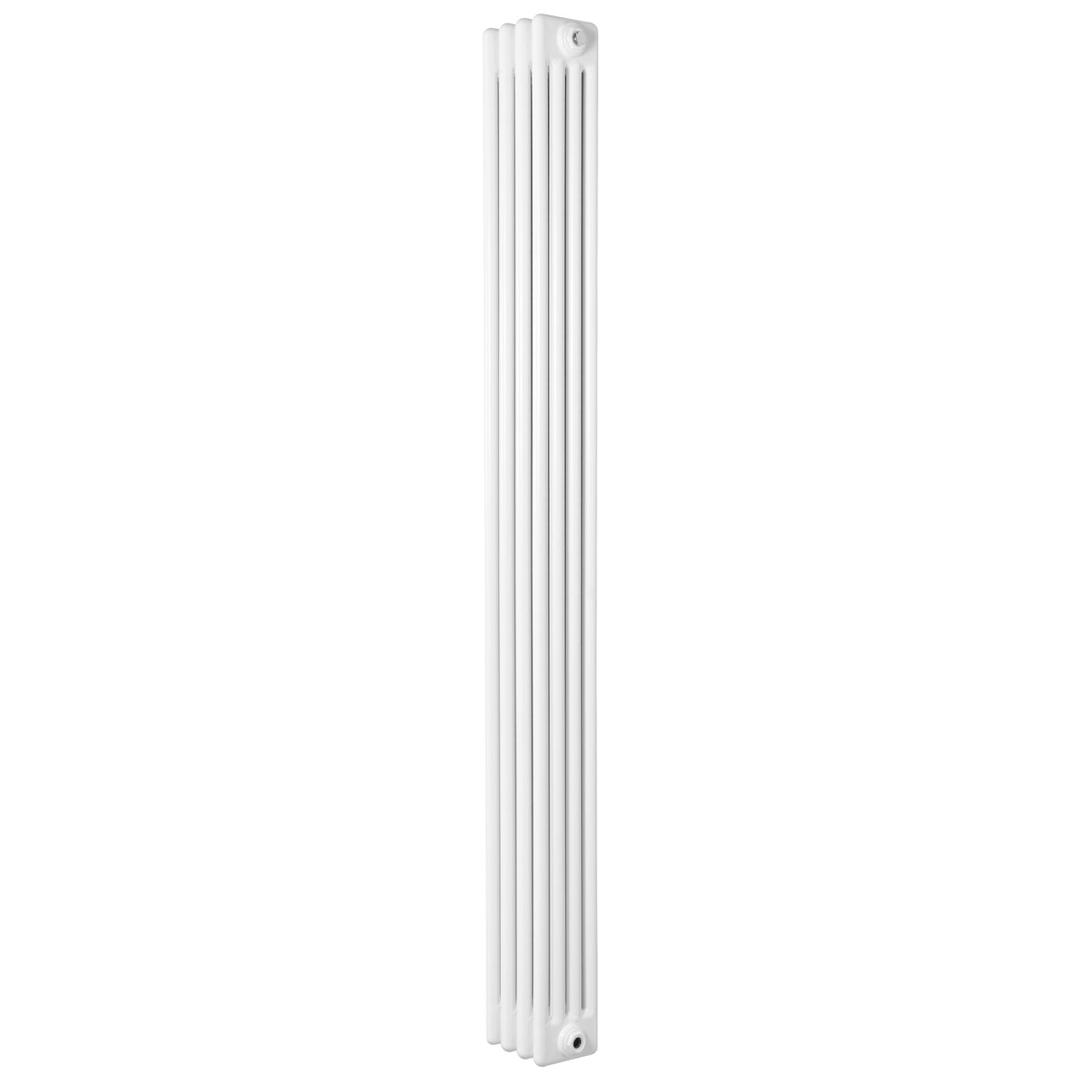 Vit traditionell 4-kolonnsradiator i stål, 1800 x 200 mm, med släta ytor och vertikala ribbor för effektiv värmefördelning