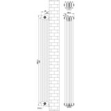 Vit traditionell 4-kolonnsradiator med måtten 1800 x 200 mm, med släta ytor och rundade kanter för elegant inredning