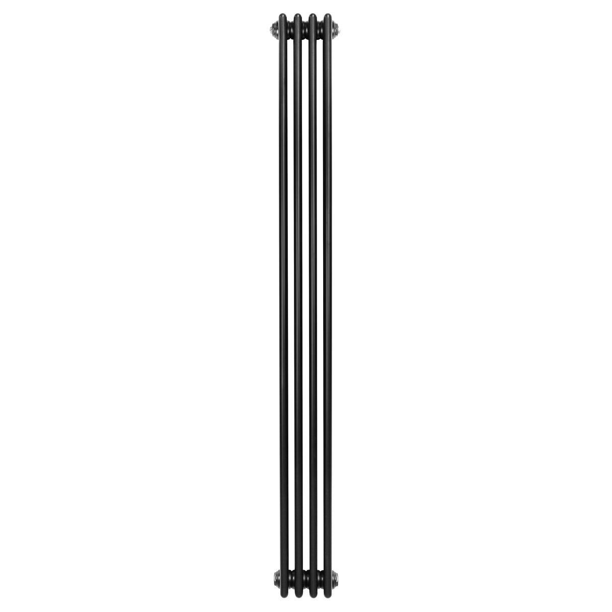 Svart traditionell 4-kolonnsradiator i metall, 1800 x 200 mm, med släta ytor och eleganta detaljer för effektiv uppvärmning