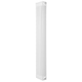 Vit traditionell 4-kolonnsradiator i smal design, 1800 x 290 mm, med släta ytor och vertikala ribbor för effektiv värmefördelning