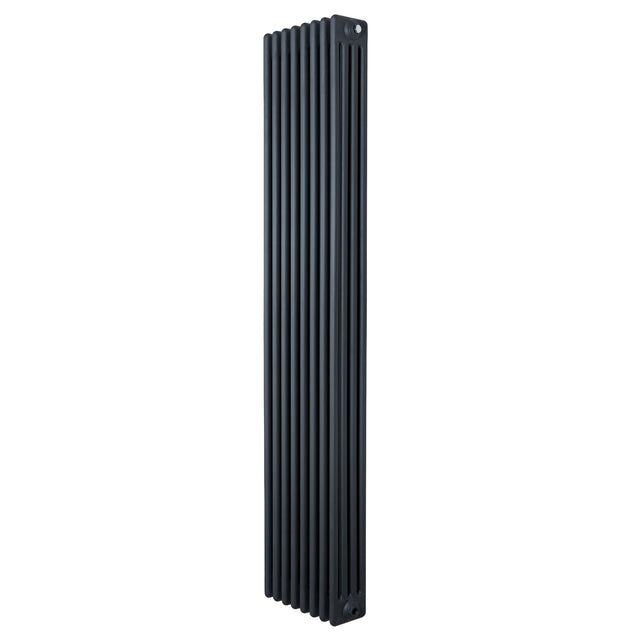 Traditionell 4-kolonnsradiator i antracitgrå, 1800 x 380 mm, med släta, vertikala lameller och en elegant, modern design