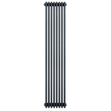 Traditionell antracitgrå 4-kolonnsradiator i metall, 1800 x 380 mm, med släta ytor och avlånga, vertikala rör för effektiv värme